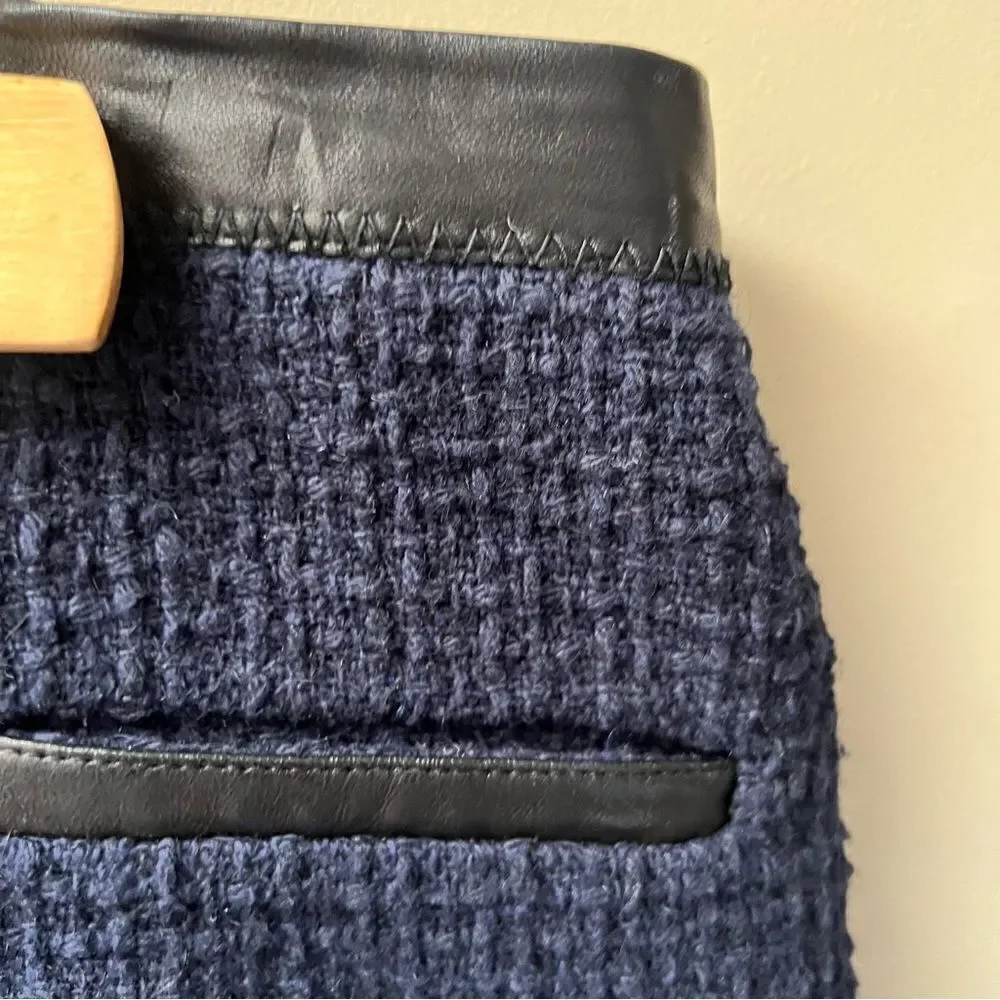 Rebecca Taylor blue tweed skirt with leather trim